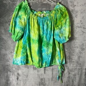 Green and Blue Tie-Dye Women's Top